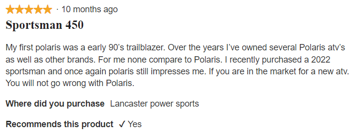 Polaris Sportsman 450 Users’ Feedback/Review 5