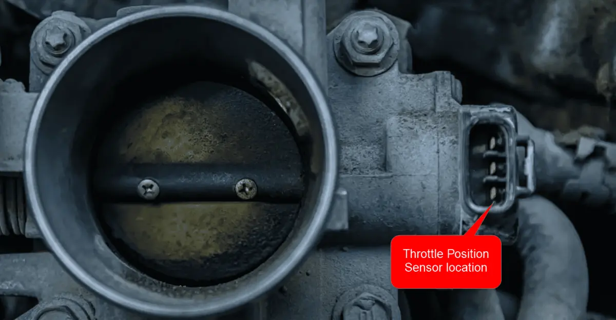 Throttle body bore with a dirty throttle plate and the sensor connector on a CFMOTO ZFORCE 800 engine