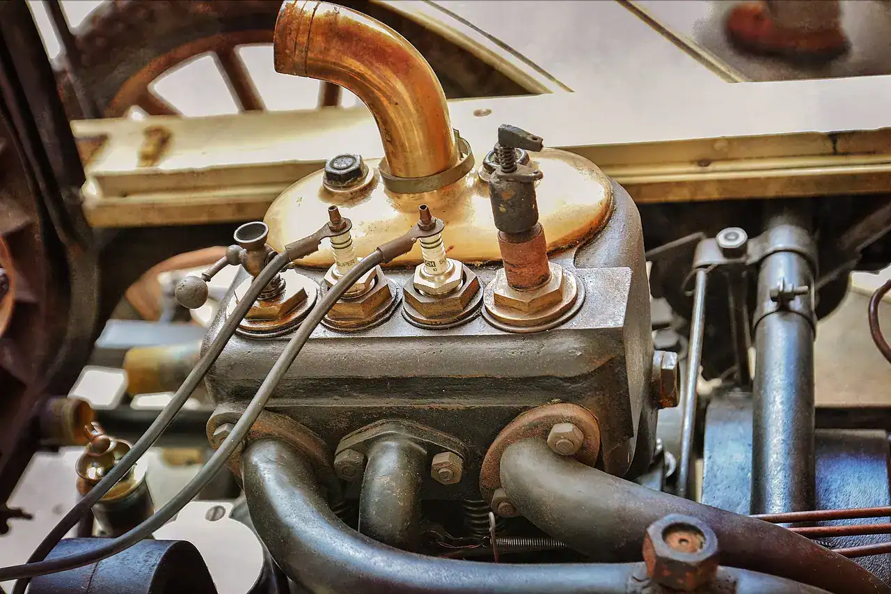 Spark plugs and ignition wiring on top of an old engine, stock photo and not an 800SX engine